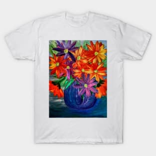 A beautiful lovely boutique of abstract vibrant colorful  flowers in a tall glass vase T-Shirt